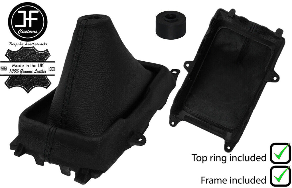 BLACK STITCH LEATHER GEAR GAITER+PLASTIC FRAME+TOP RING FITS MAZDA 6 2002-2007