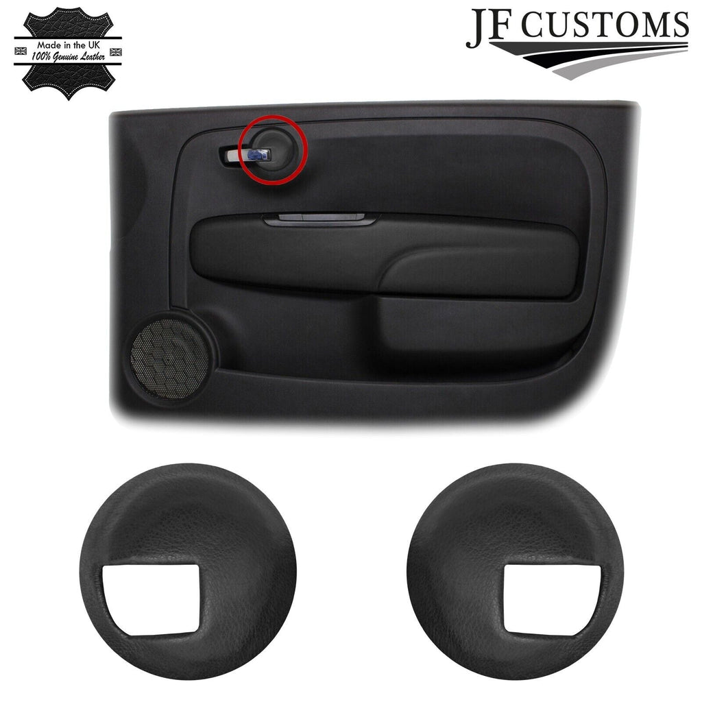 BLACK LEATHER 2X DOOR HANDLE TRIM COVERS+FRAMES FITS FIAT 500 07-16 CUSTOM NEW