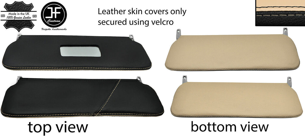 BLACK & BEIGE LEATHER 2X SUN VISORS COVERS FITS ROVER MINI CLASSIC 1990-2000