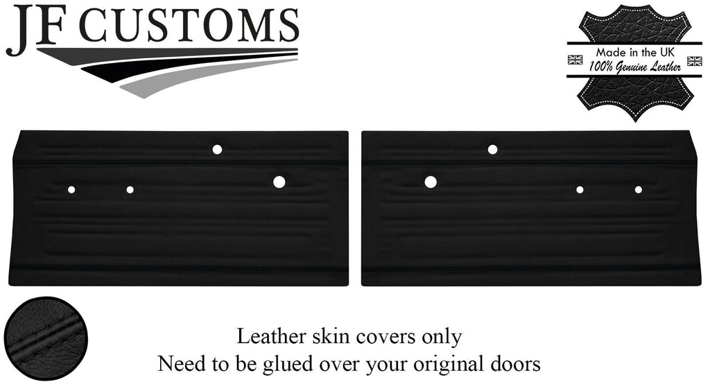 BLACK STITCH LEATHER 2X FRONT DOOR CARD COVERS FITS FORD CORTINA MK2 4DR STYLE2