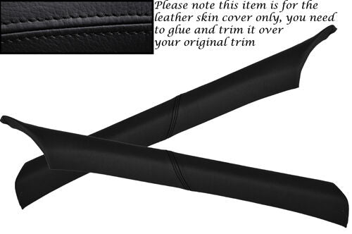 BLACK STITCHING FITS MERCEDES 190 W201 2X WINDSCREEN PILLAR LTHR COVERS