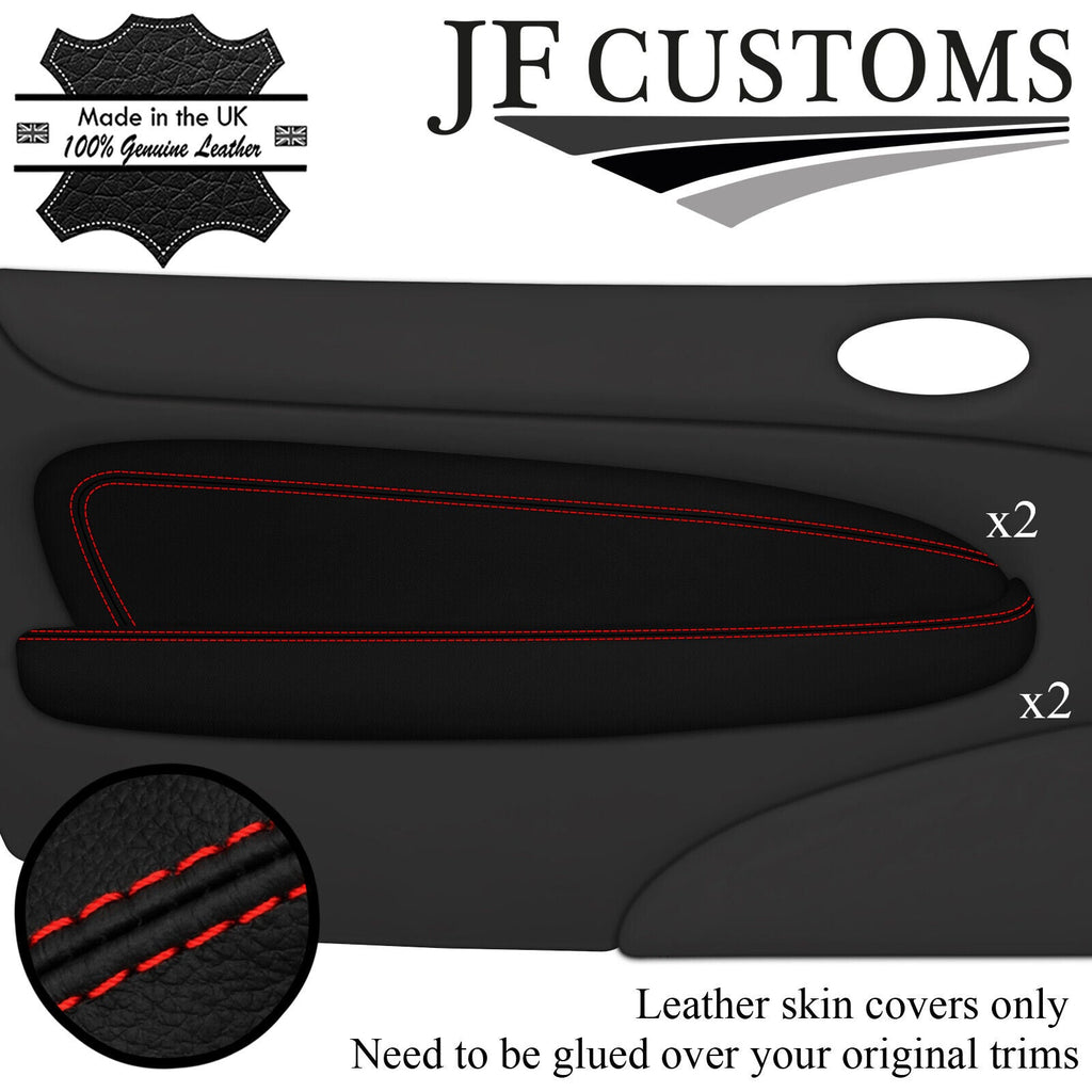 RED STITCH LEATHER 2X DOOR ARMREST + TRIM COVERS FOR JAGUAR XK8 X100 COUPE 96-04