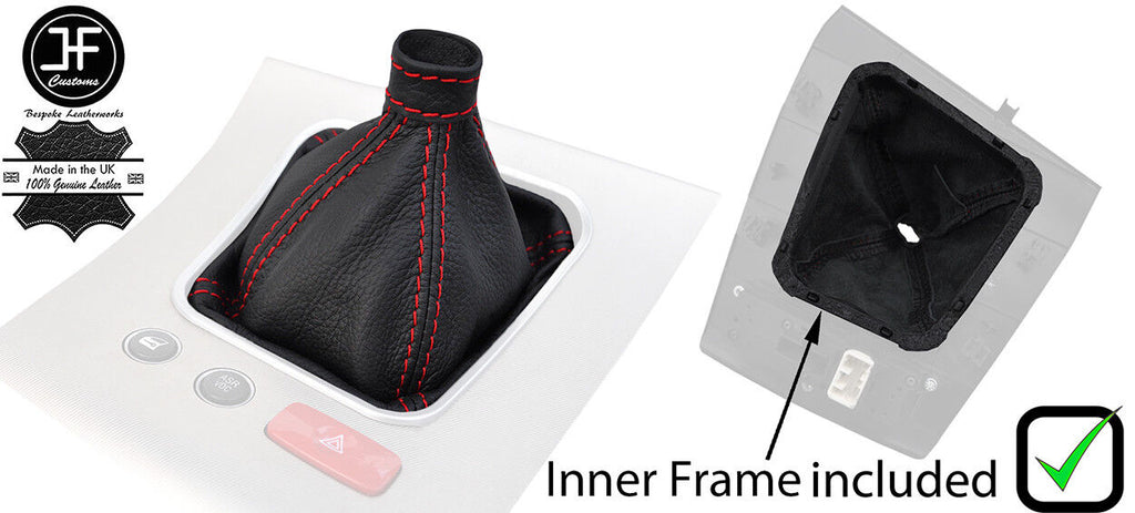 RED STITCH REAL LEATHER GEAR GAITER + PLASTIC FRAME FITS ALFA ROMEO 159 05-11