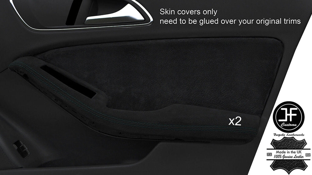 BLACK STITCH 2X FRONT DOOR HANDLE ARMREST SUEDE COVERS FOR MERCEDES GLA 14-18