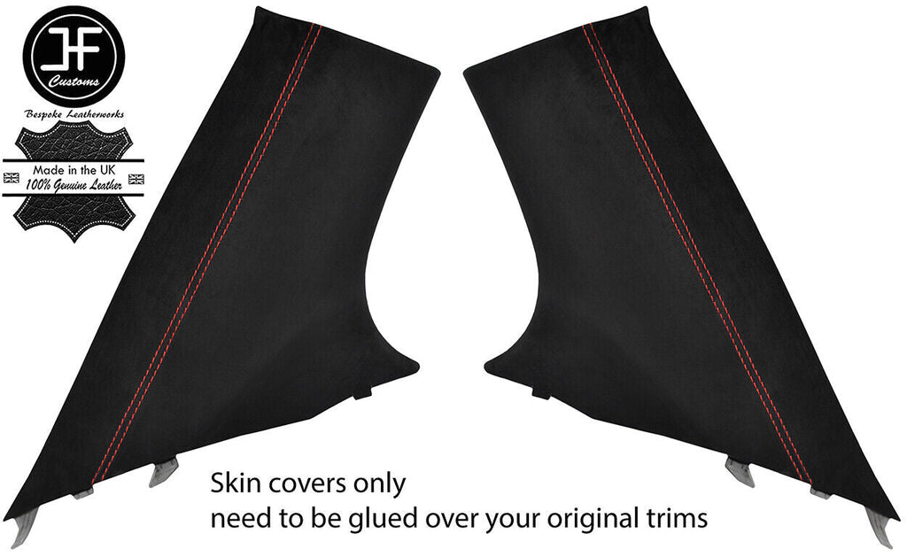 RED STITCH 2X REAR C PILLAR SUEDE COVER FOR MITSUBISHI LANCER EVO 10 X 08-16