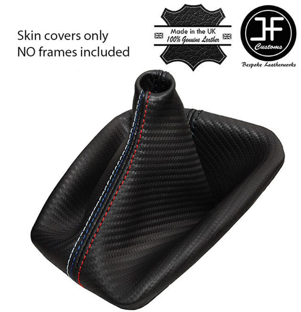 BLACK & TRI STITCHING CARBON VINYL GEAR GAITER FITS BMW 3 SERIES E30 82-91