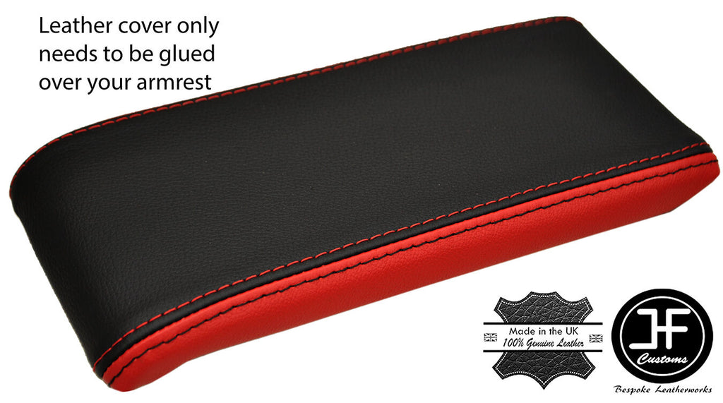 BLACK & RED REAL LEATHER ARMREST LID COVER FITS VW BEETLE 2011-2016 CUSTOM NEW
