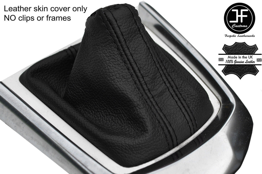BLACK & BLACK STRIPE TOP GRAIN LEATHER MANUAL GEAR GAITER FITS MAZDA 2 14-18