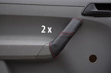 red stitch FITS VW CADDY 04-10  2X FRONT DOOR HANDLE LEATHER COVERS CUSTOM NEW