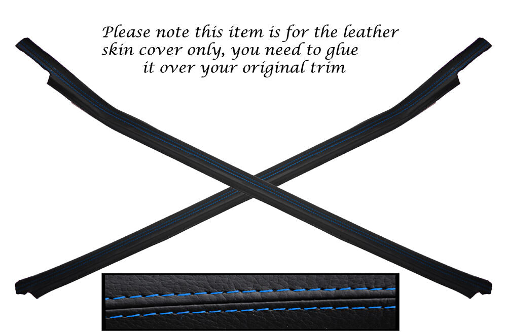 BLUE STITCH 2X DOOR SILL TRIM LEATHER SKIN COVERS FITS PORSCHE 924 944