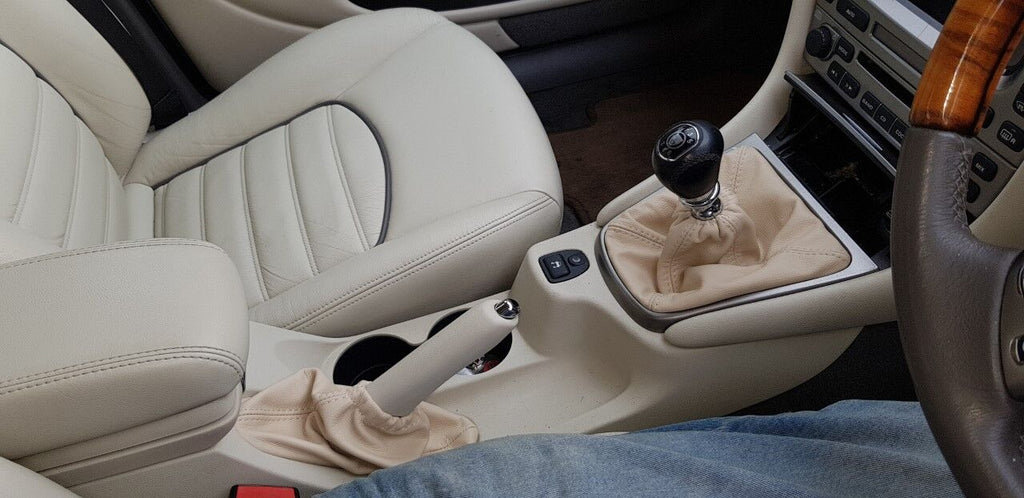 CREAM REAL LEATHER MANUAL GEAR HANDBRAKE COVER FOR JAGUAR X-TYPE 2001-2009