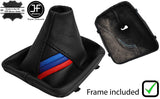 BLACK LEATHER TRI STRIPE MANUAL GEAR GAITER+PLASTIC FRAME FOR BMW E46 99-05