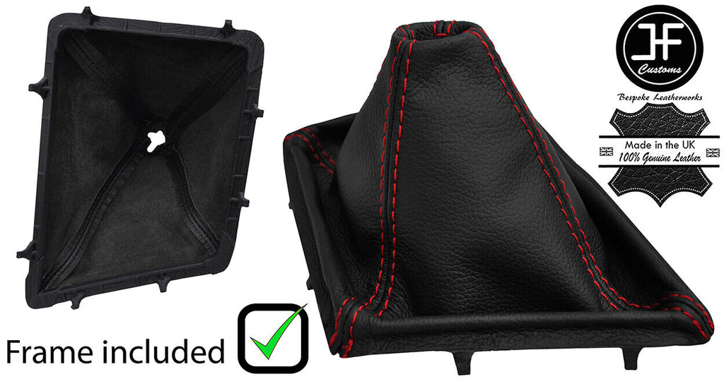RED STITCH LEATHER GEAR GAITER+PLASTIC FRAME FOR DODGE CHALLENGER 2008-2014