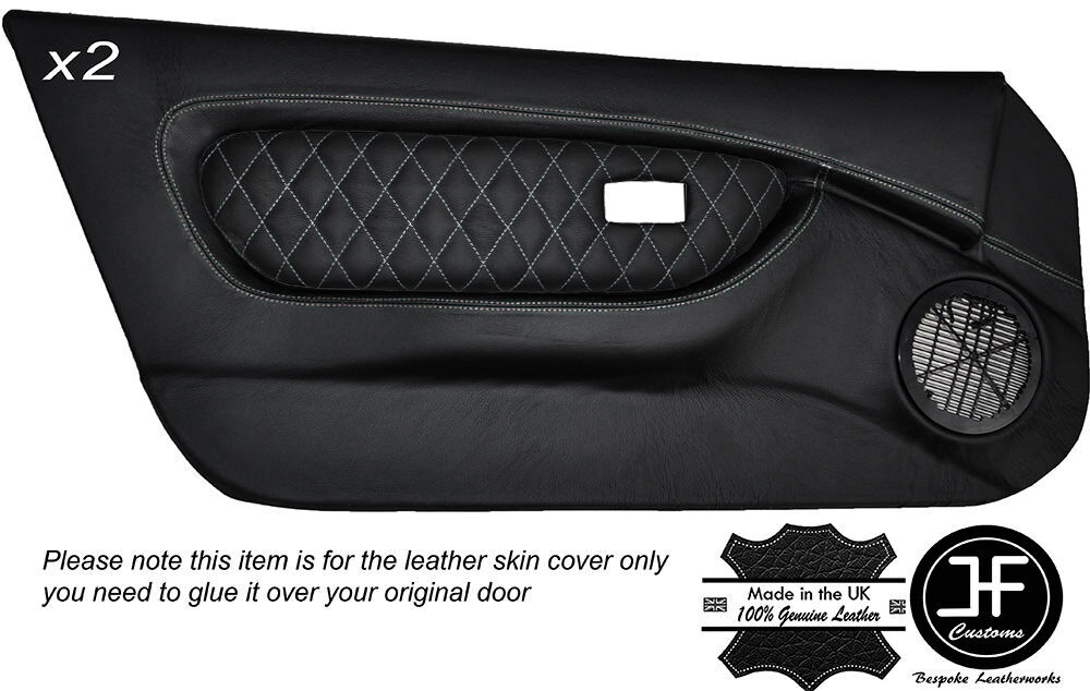 WHITE DIAMOND STITCH 2X FULL DOOR CARD LEATHER COVERS FITS MG MGF MK1 1995-1999