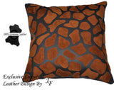 EXCLUSIVE LUXURY GENUINE LEATHER CUSHION ANIMAL GIRAFFE PRINT DESIGN SEWED ON