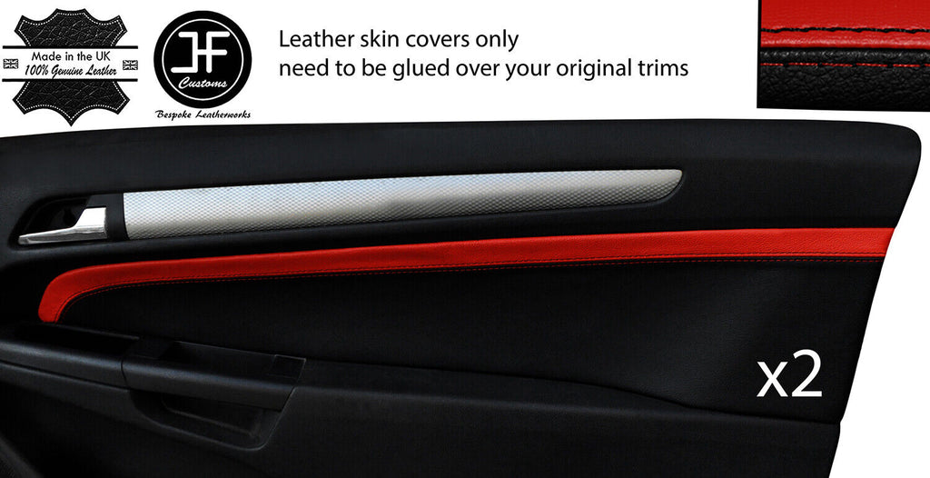 BLACK & RED 2X DOOR CARD TRIM LTHR COVERS FOR VAUXHALL ASTRA MK5 04-09 3 DOOR