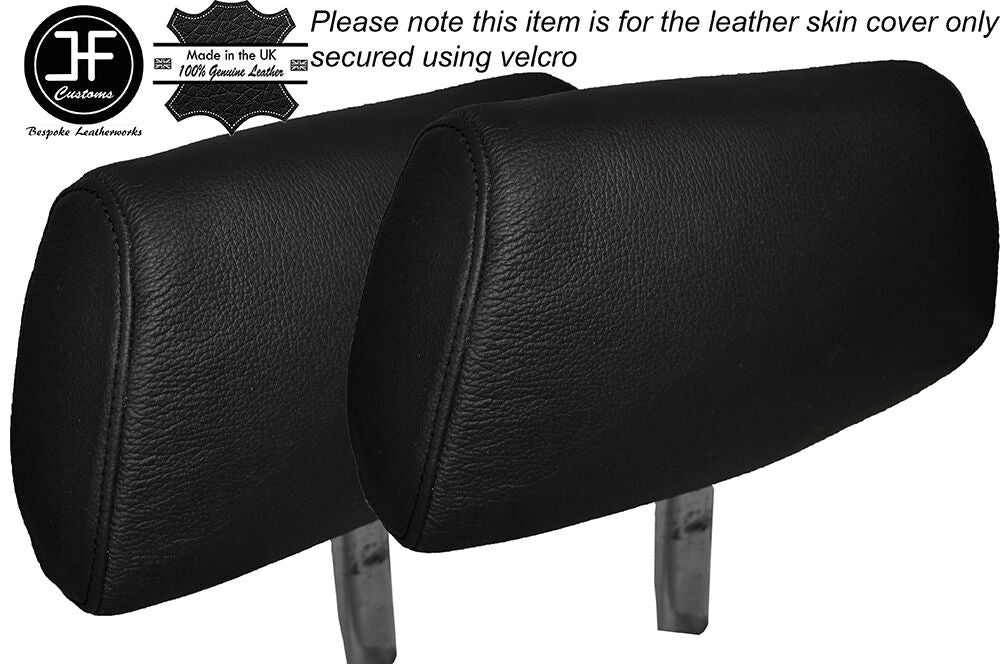 BLACK STITCHING 2X FRONT HEADREST LEATHER SKIN COVER FITS MG MGB & MG MIDGET