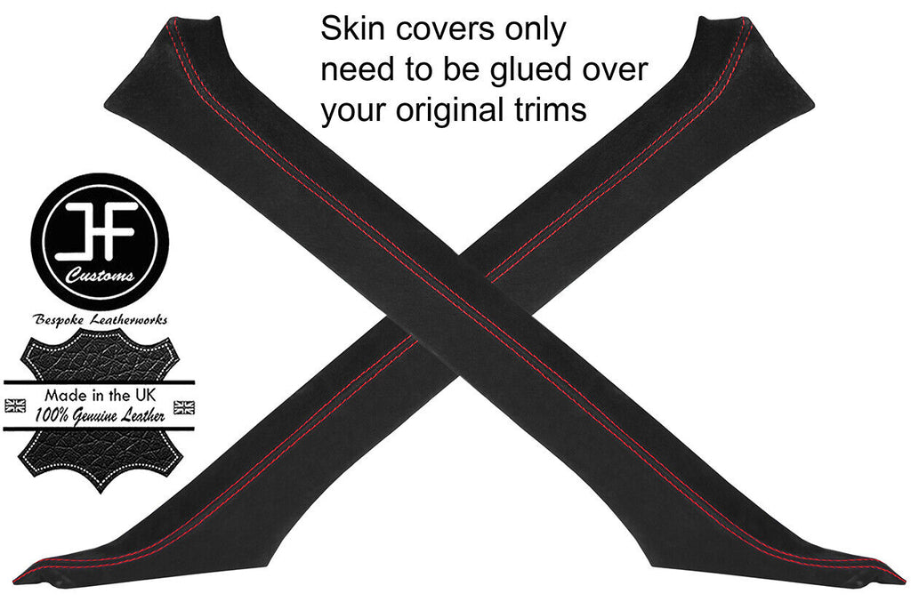 RED STITCH 2X A POST PILLAR SUEDE COVERS FITS HONDA PRELUDE MK4 1992-1996