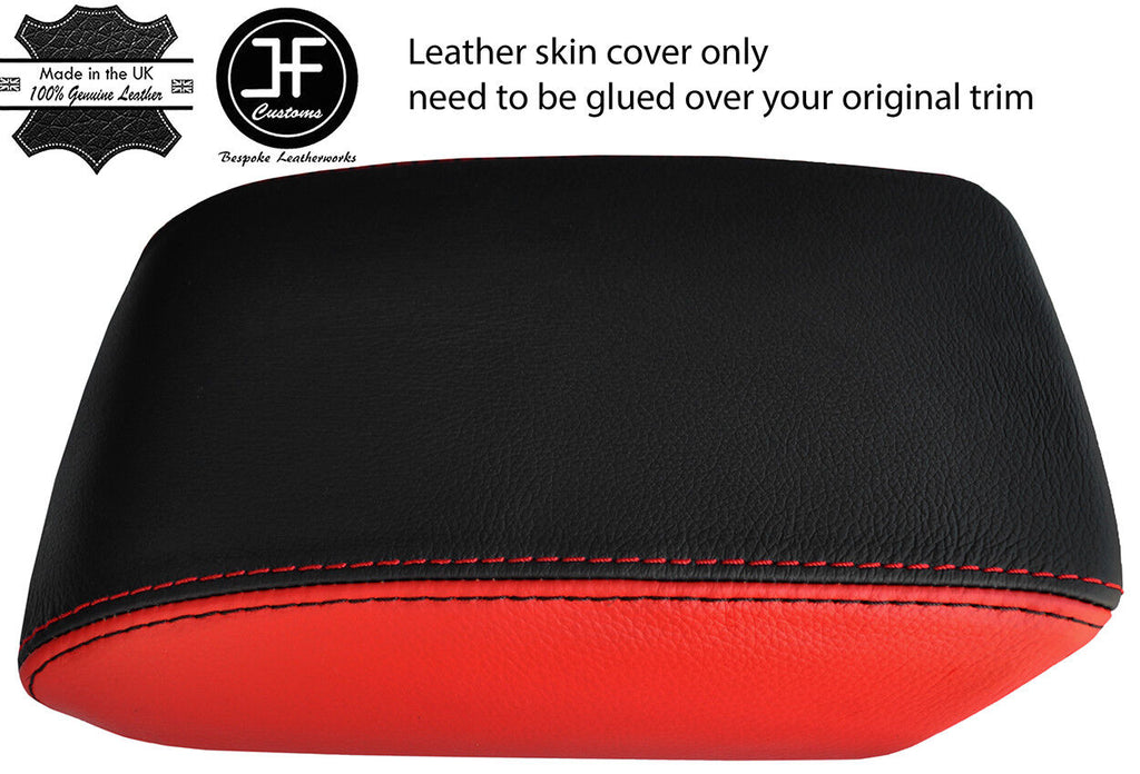 BLACK & RED 2 TONE SLIDING ARMREST LID REAL LEATHER COVER FITS AUDI A5 08-15