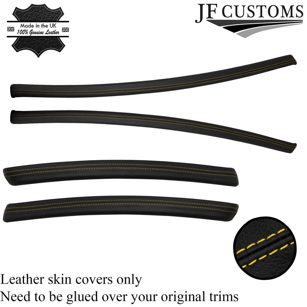 YELLOW STITCH 2X FRONT+ 2X REAR LEATHER DOOR CARD TRIM STRIP COVERS FITS BMW E92