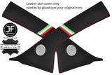 RED STITCH 2X A PILLAR ITALIAN FLAG REAL LEATHER COVERS FOR FIAT 500 07-15