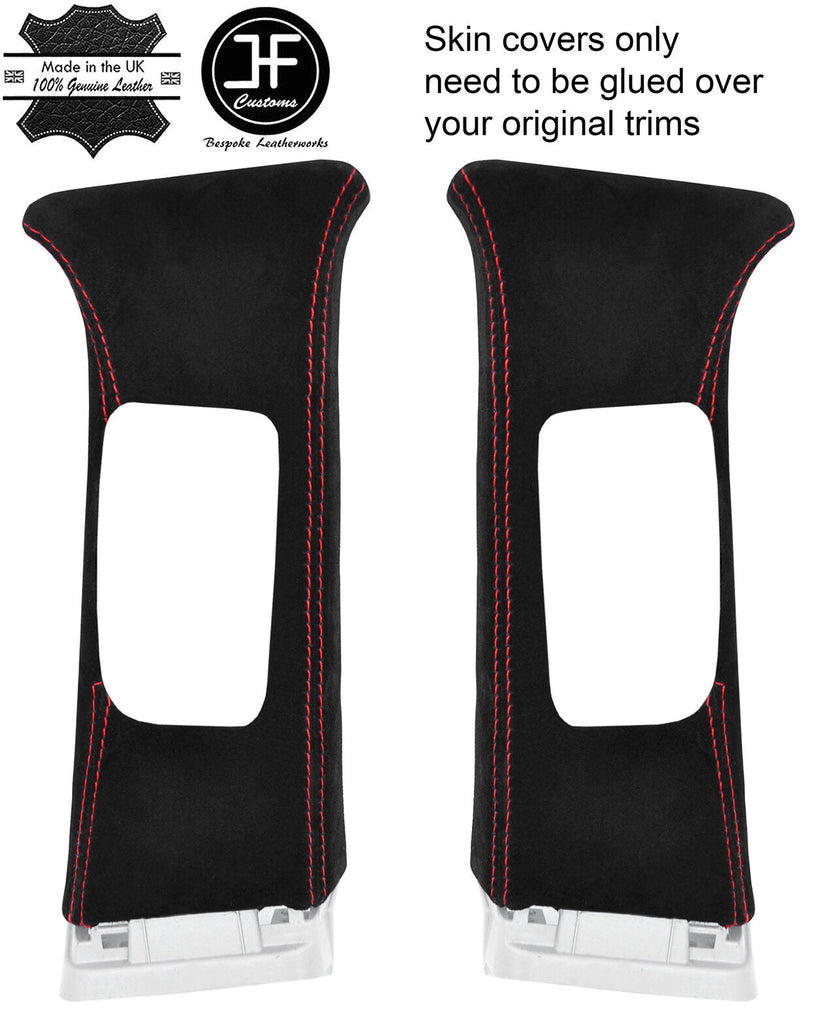 RED STITCH 2X UPPER B PILLAR SUEDE COVERS FITS NISSAN QASHQAI J11 2013-2018