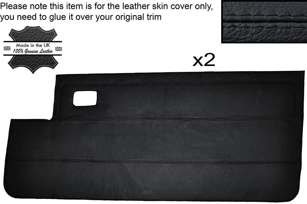 BLACK STITCH 2X FRONT DOOR CARD SKIN COVERS FITS PEUGEOT 309 1985-1993 3 DOOR