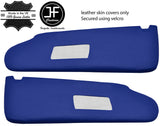 BLUE REAL LEATHER 2X SUN VISOR COVER FOR VW T6 TRANSPORTER 2 MIRROR CUTOUT