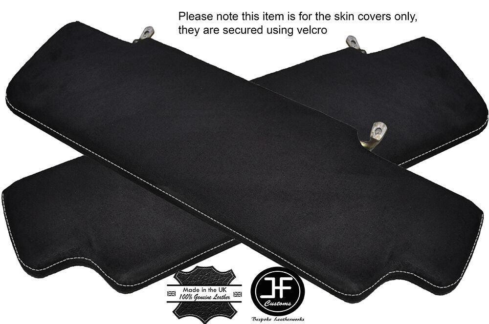 WHITE STITCH 2X SUN VISORS LUXE SUEDE COVERS FITS LAND ROVER DEFENDER 90 110