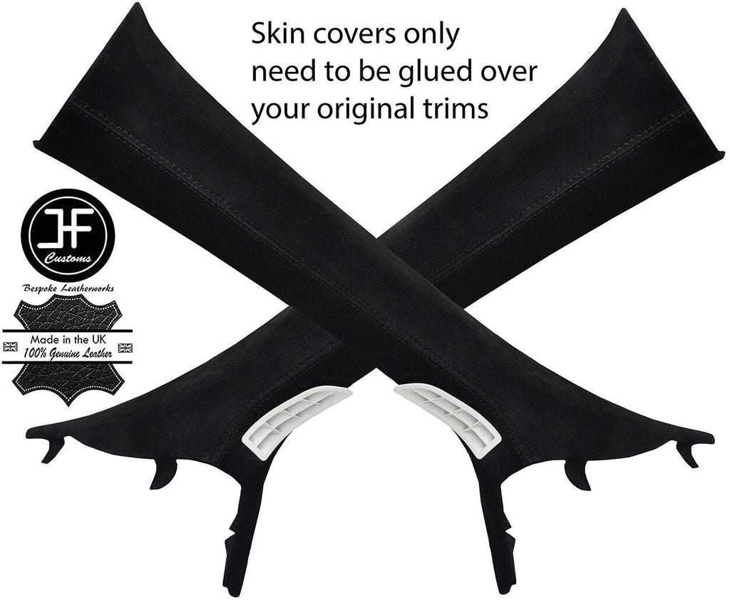 BLACK  STITCHING 2X A PILLAR REAL SUEDE COVERS FITS FORD MONDEO MK5 2014-2018