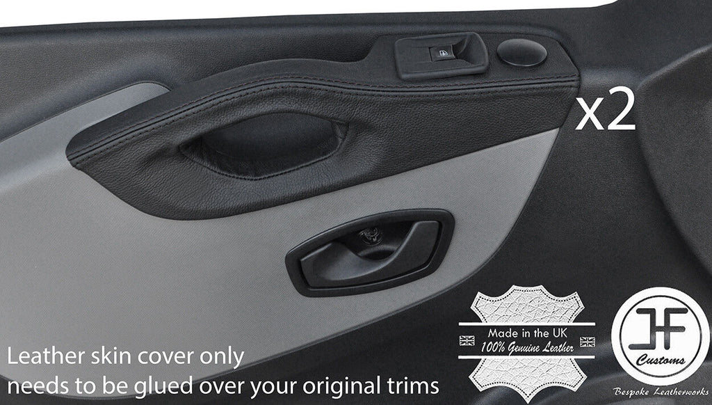 BLACK STITCH 2X FRONT DOOR HANDLE TRIM LEATHER COVERS FITS RENAULT TRAFIC 14-18