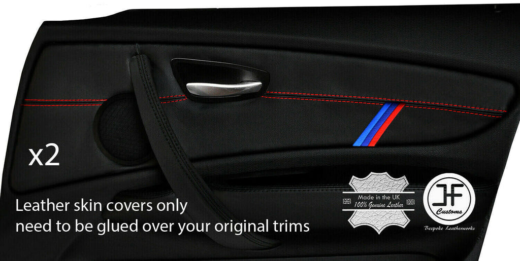 RED STICH TRI STRIPE 2X FRONT DOOR CARD TRIM LEATHER COVERS FOR BMW 1 E87 04-12