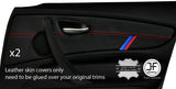RED STICH TRI STRIPE 2X FRONT DOOR CARD TRIM LEATHER COVERS FOR BMW 1 E87 04-12