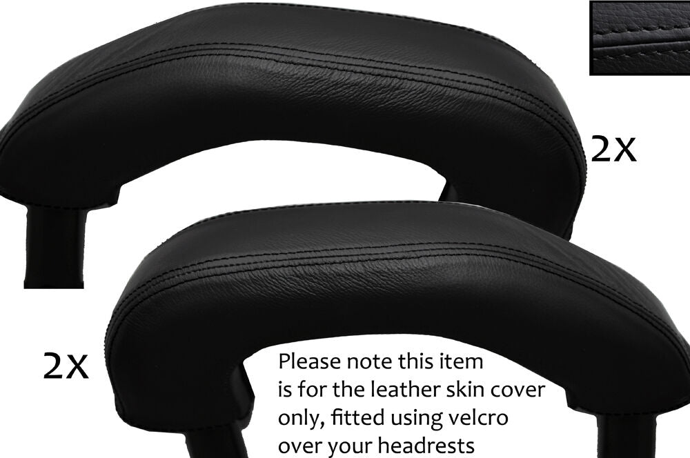 BLACK STITCH 2X REAR HEADREST SKIN COVERS FITS RENAULT MEGANE CONVERTIBLE 02-08