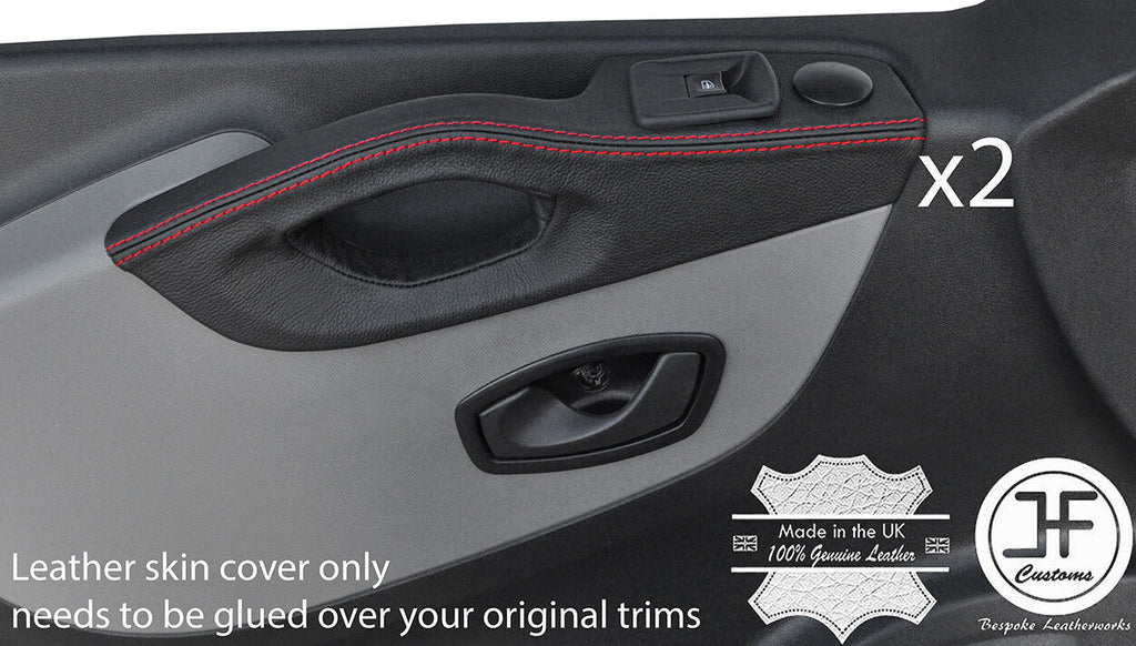 RED STITCH 2X FRONT DOOR HANDLE TRIM LEATHER COVERS FITS RENAULT TRAFIC 14-18