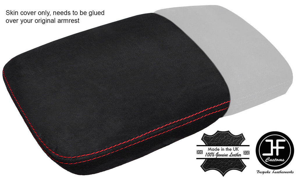 RED STITCH FRONT SECTION ARMREST LID REAL SUEDE COVER FITS AUDI Q7 2015-2018