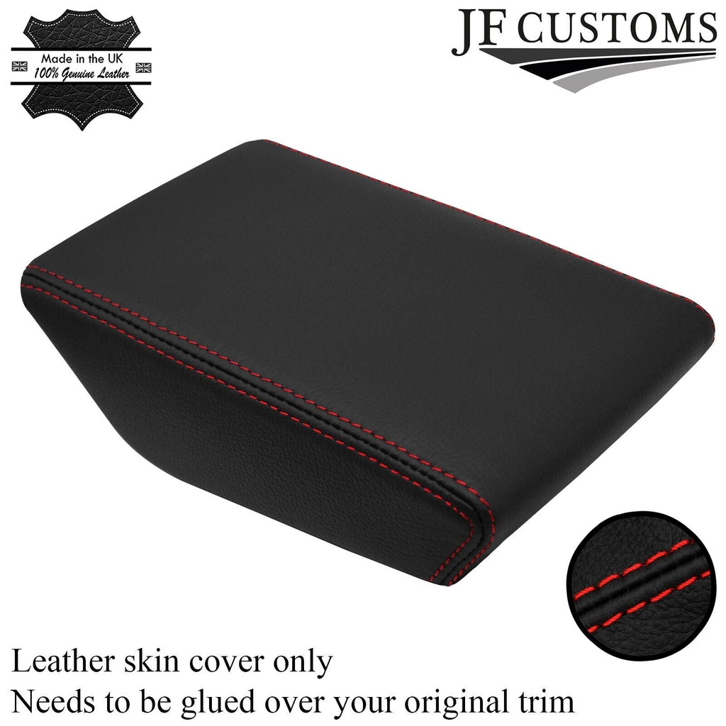 RED STITCH LEATHER ARMREST LID COVER FOR VW POLO 2017-2022 CUSTOM NEW MADE IN UK