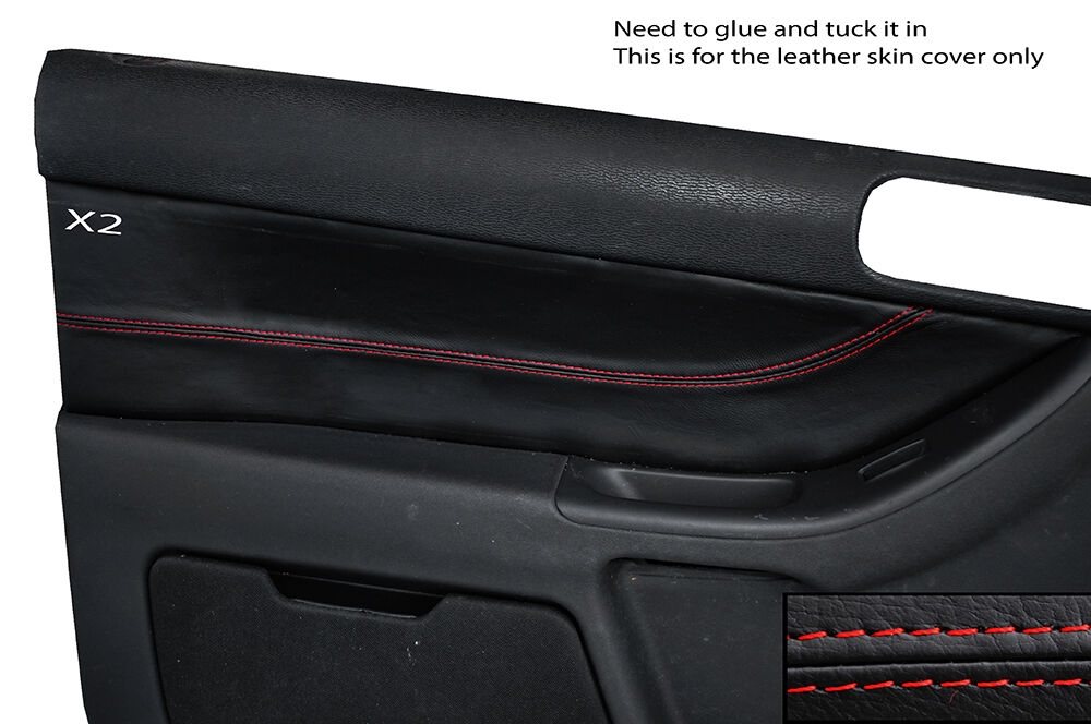 RED STITCH 2X FRONT DOOR CARD TRIM LEATHER COVER FITS AUDI A3 MK1 96-04 3 DR