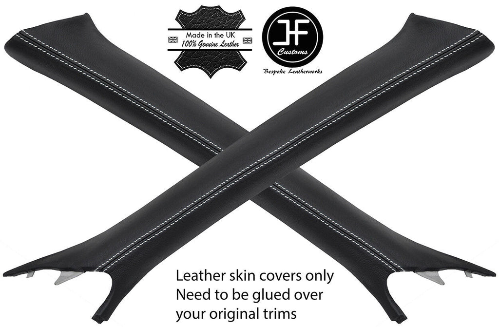 WHITE STITCH 2X A PILLAR LEATHER COVERS FITS JAGUAR X-TYPE 2001-2009 CUSTOM NEW