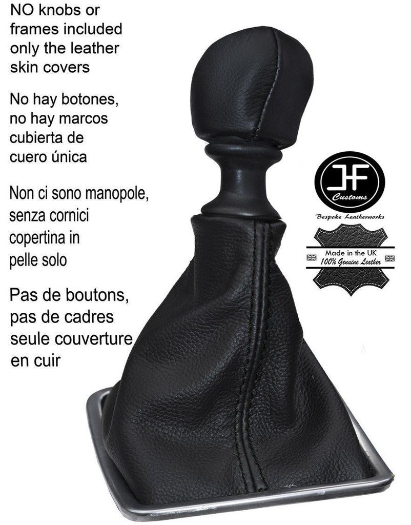 BLACK STCH MANUAL LEATHER GEAR GAITER + KNOB COVER FOR RENAULT LAGUNA MK3 07-14