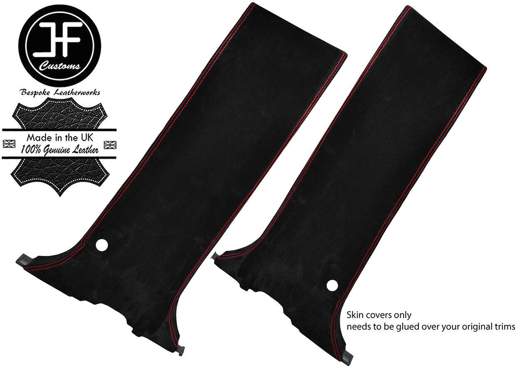 RED STITCHING 2X MID LOWER B PILLAR REAL SUEDE COVERS FOR NAVARA D40 06-14