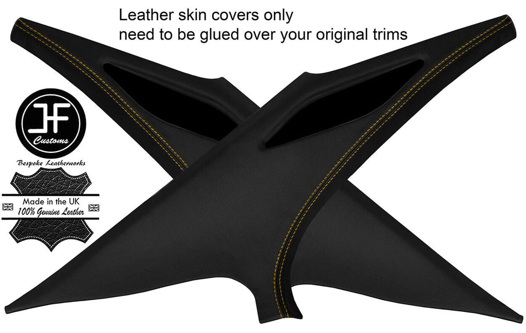 YELLOW STITCH 2X REAR C PILLAR LEATHER COVERS FITS BMW 5 SERIES E39 95-03 SALOON