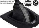 BLACK & GREY STRIPE TOP GRAIN REAL LEATHER GEAR GAITER FITS PEUGEOT RCZ 09-15