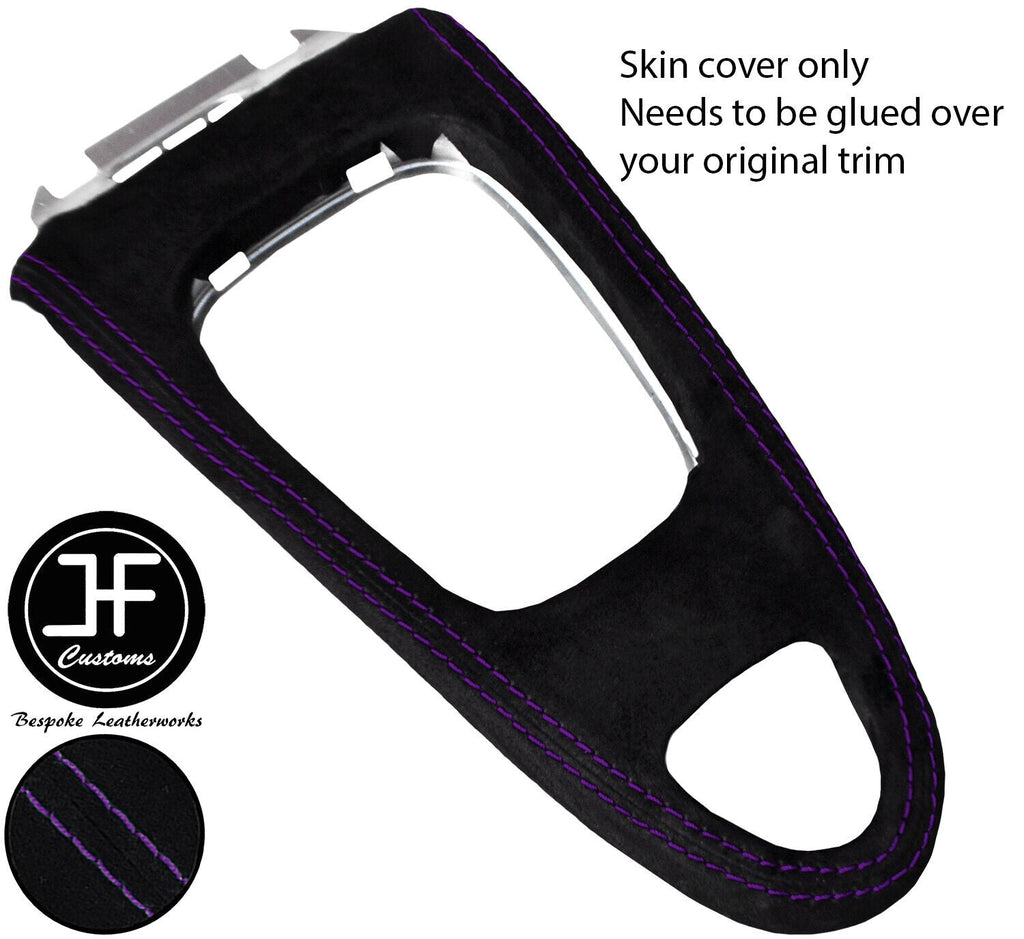 PURPLE STITCH AUTOMATIC GEAR SURROUND SUEDE COVER  FOR SAAB 93 9-3 2003-2012