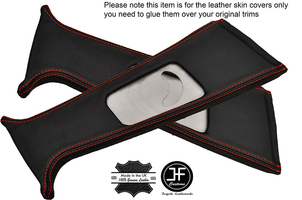 RED STITCHING 2X UPPER B PILLAR LEATHER COVERS FITS BMW 5 SERIES E39 96-2003