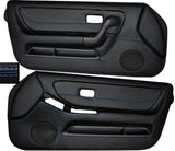 BLUE STITCH 2X FRONT FULL DOOR CARD SKIN COVERS FITS NISSAN SKYLINE R33 93-98