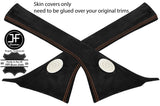 ORANGE STITCHING 2X A POST PILLAR REAL SUEDE COVERS FITS FIAT 500 2007-15
