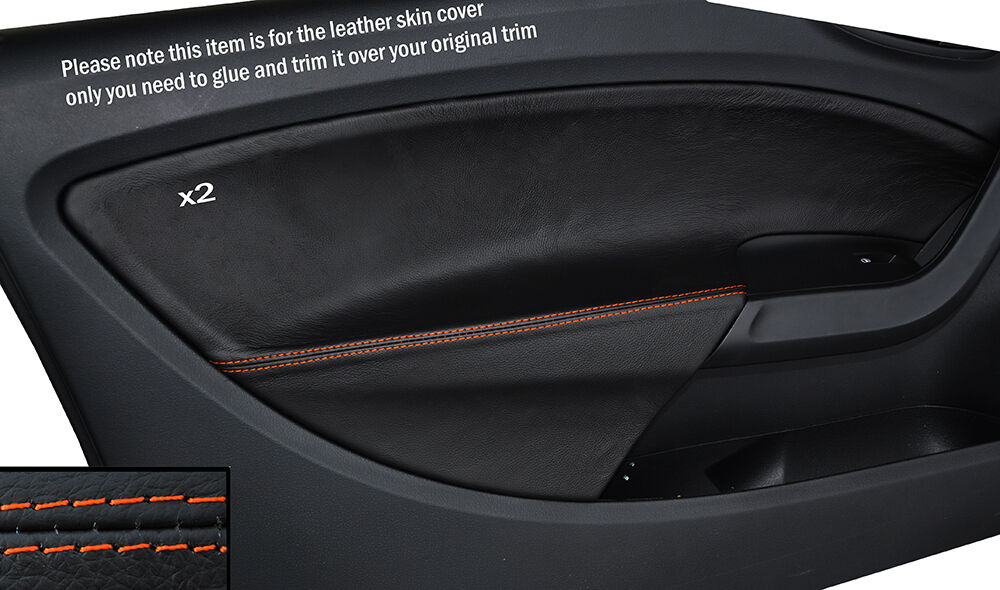 ORANGE STITCH 2X FRONT DOOR CARD TRIM LEATHER COVER FOR SEAT IBIZA 2009-2014 5DR