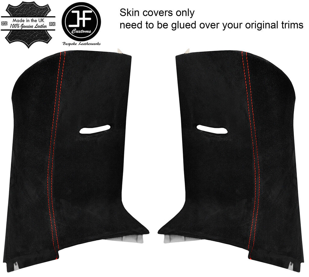 RED STITCH 2X UPPER REAR D PILLAR SUEDE COVERS FOR RANGE ROVER SPORT 05-13