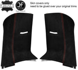 RED STITCH 2X UPPER REAR D PILLAR SUEDE COVERS FOR RANGE ROVER SPORT 05-13